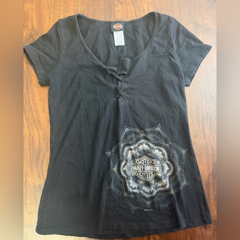 Harley-Davidson Black Lace-Up Graphic Tee